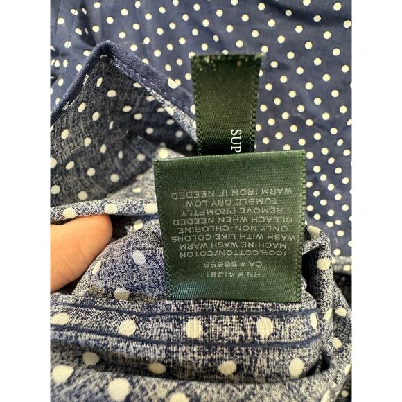 LAUREN RALPH LAUREN Navy White Polka Dot 3/4 Sleeve Button Up Shirt size P XS - Picture 7 of 7